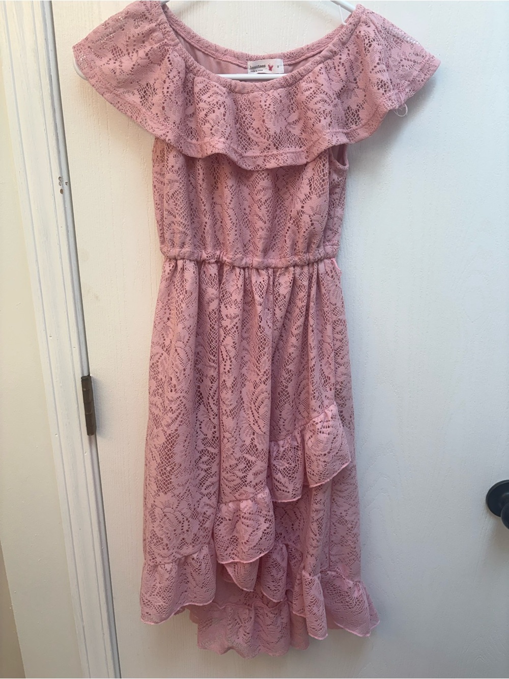 Beautees Pink One-Shoulder Lace Ruffle Dress